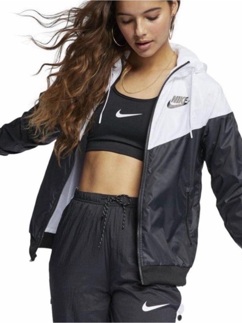 Nike Women's Black and White Two-Tone Windbreaker Jacket